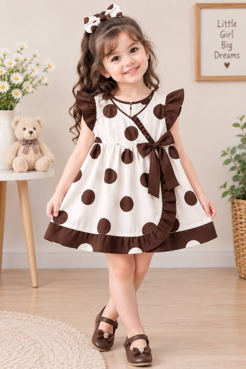 Luxury Brown & White Polka Bow Dress 🤎🤍✨