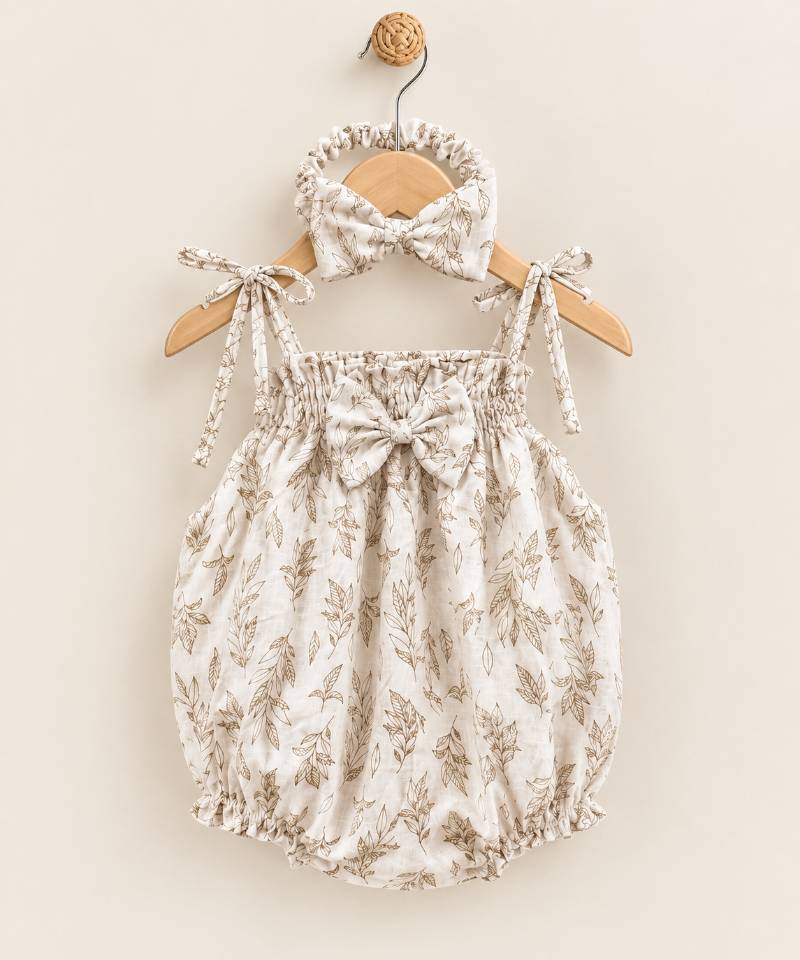 Little Blooms Leaf Romper Set – Cream