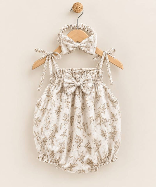 Little Blooms Leaf Romper Set – Cream